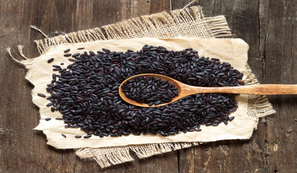 black rice on a burlap