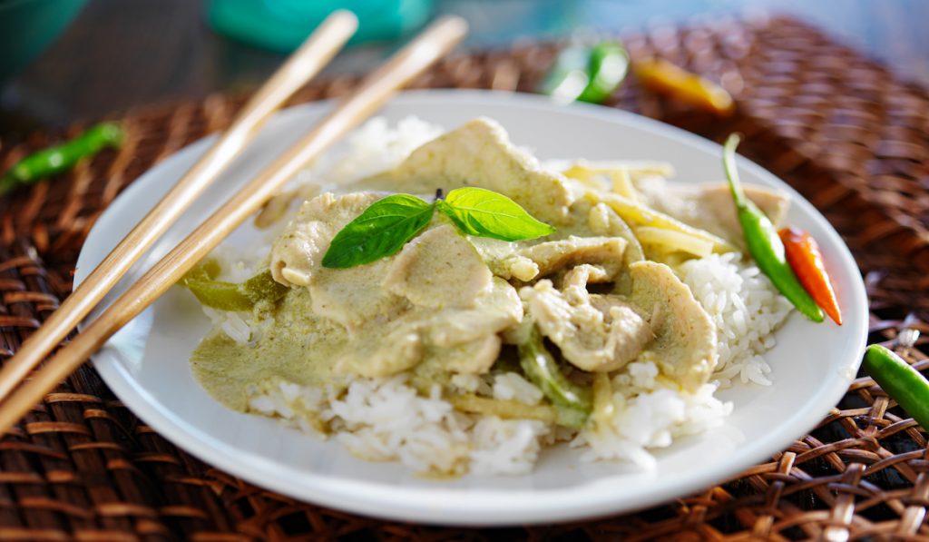 thai chicken curry on jasmine rice