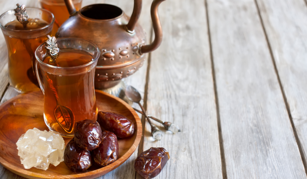 Arabic tea and dates background