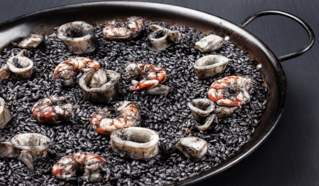 black rice with shrimp and squid