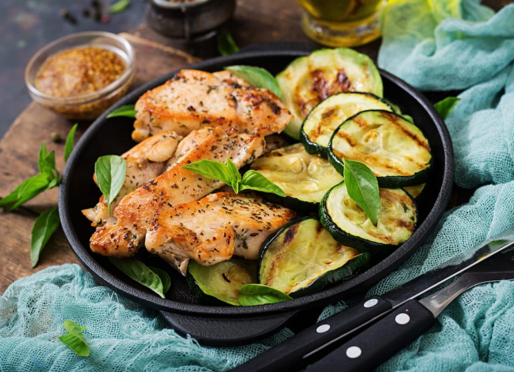 chicken fillet with zucchini cooked on grill